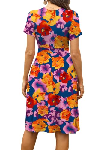 Image of WEACZZY Women's Summer Short Sleeve Casual Dresses V-Neck Floral Party Dress with Pockets
