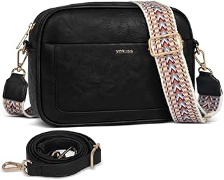 Crossbody Bags for Women,PU Leather Cross Body Handbag with 2 Adjustable Wide Straps,Waterproof Fashion Shoulder Bag Multi Pocket Casual Purse for Ladies Girls Travel Shopping Work Daily Use Black