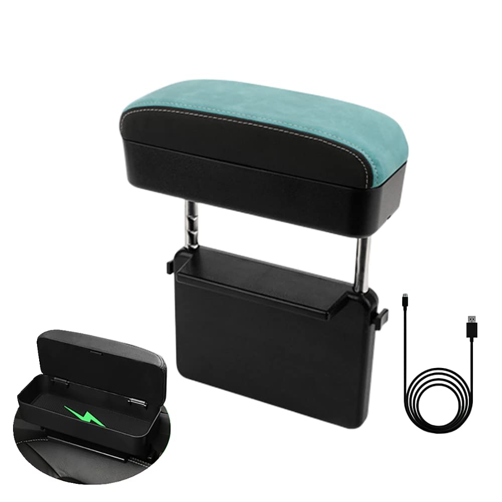 cocaNbutter Universal Car Armrest Box with Wireless Car Charger, Adjustable Height Center Console Armrest Extender Support Elbow Rest Pad Armrest Storage Organizer Box (Green)