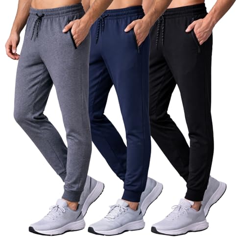 Aazon.co: PARISDIARY 3 Pack Ens Athletic Sweatpants With Zipper Pockets,Workout Gy Joggers