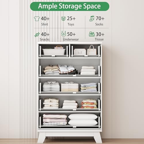 Image of Xixini Fluted Dresser for Bedroom with 6 Drawers, 46 inch Tall Modern Chest of Drawers with Metal Handle, Wooden Dresser TV Stand, Wood Closet Clothes Storage Organizer for Living Room, Hallway, White