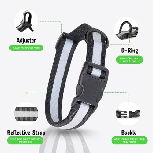 Image of Buraq Pets Reflective Dog Collar Adjustable Nylon with Metal D Ring