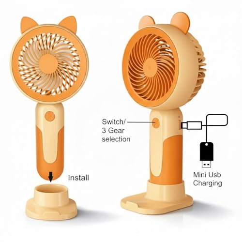 Image of Mini portable Fan Rechargeable with LED Light - Mini Fan, Small Fan,USB Charging Hand Fan with 1200mAh Battery & 3 Speed Modes | Travel, Makeup, Kitchen,Women's Personal Pankhaa -(random colour)