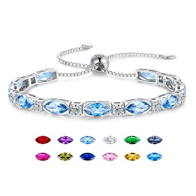 ETERMBOL Birthstone Tennis Bracelet for Women, Marquise Shaped Gemstone, 928 Sterling Silver Base with White Gold Plating, Adjustable Bolo Chain, Fine Jewelry Gifts for Women Mom Wife Her