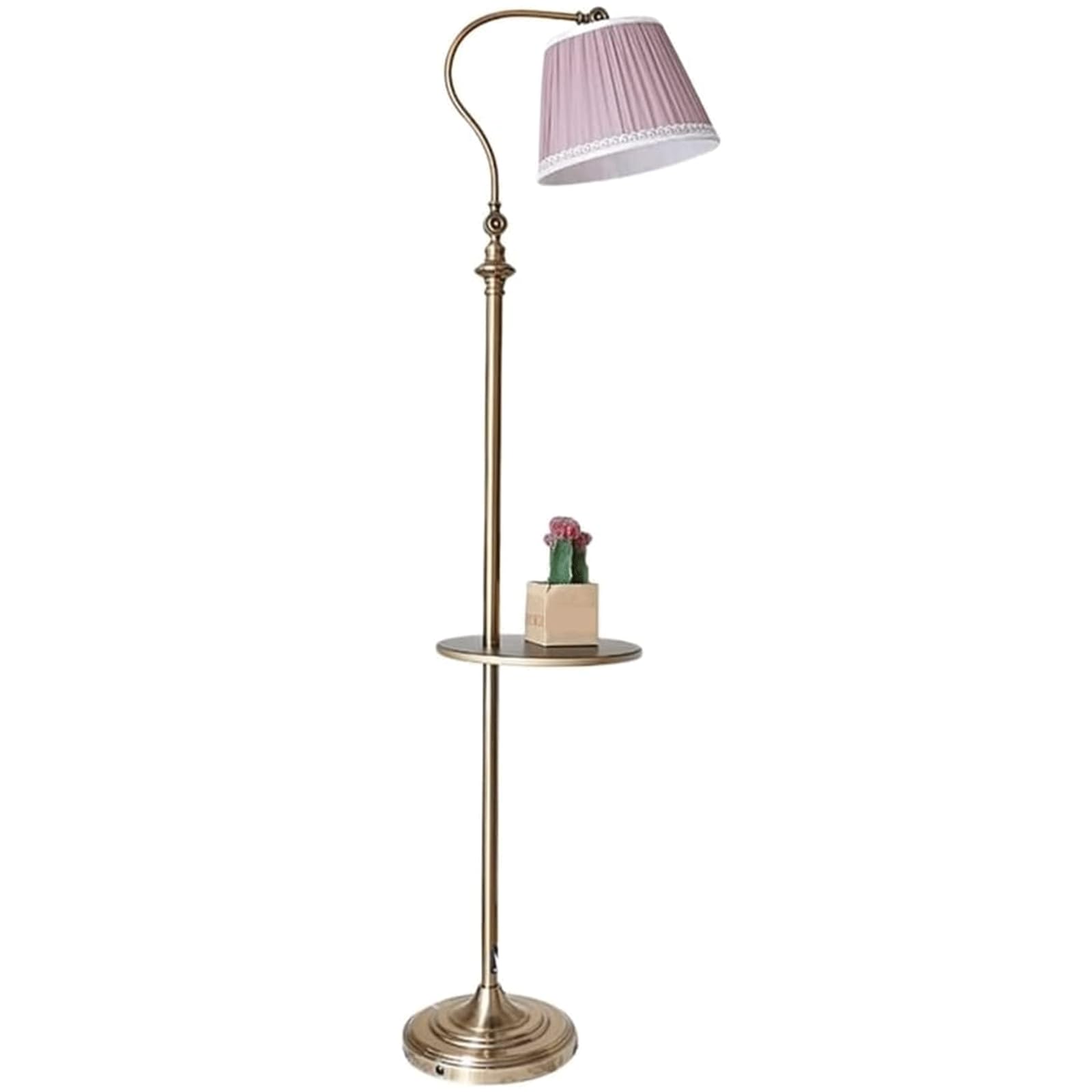 Lámpara de pie estilo nórdico retro con pantalla rosa y botón de pie 7