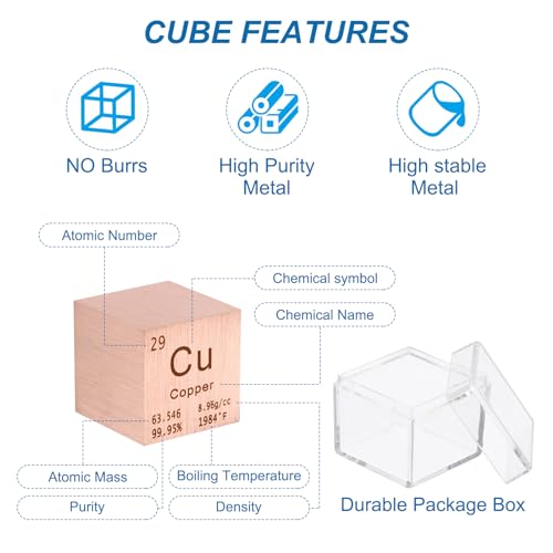 Image of PATIKIL 1 Inch Copper Cube Metal Element High Density Block Pure Periodic Magnesium Block for Element Collections Teacher Lab Scientific Experiment, 25.4 mm