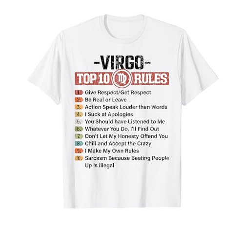 Signo del zodiaco Funny Top 10 Gráfico de reglas de Virgo Camiseta
