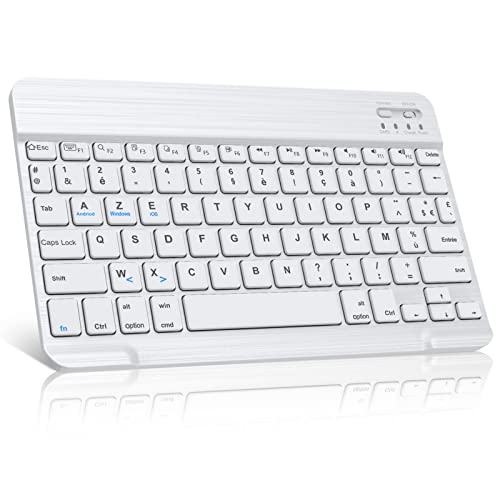 JADEMALL Clavier Bluetooth pour iPad/iPad Air/Pro/Tablette Samsung/Xiaomi Pad/Mac, AZERTY Français Clavier Léger Rechargeable Portables pour Système iOS/Android/Windows, Blanc