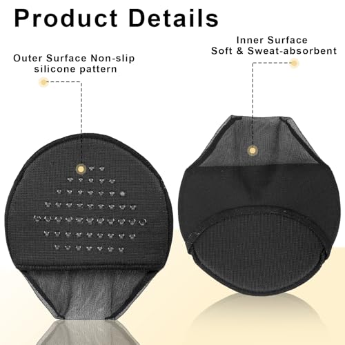 Women's Toe Topper Cover Socks, 4 Pairs No-Show Liner Half Socks for Women Beige/Black Seamless Sandal Sock Non-Slip Ball of Foot Cushion Heel Sock with Padding for Women Girls Flats High Heels3