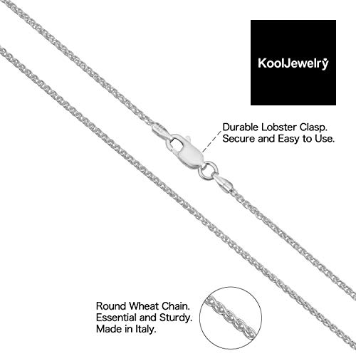 Kooljewelry 925 Sterling Silver Round Wheat Chain Necklace (1 mm, 1.5 mm, 2 mm or 2.6 mm) | Made in Italy3
