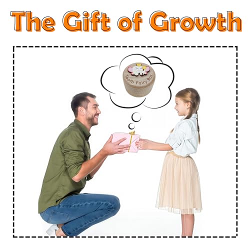 PAMBO Baby Tooth Fairy Box, 3D Tooth Box Keepsake Holder for Lost Tooth Kids Gifts | Wooden Tooth Holder & Organizer - Pink