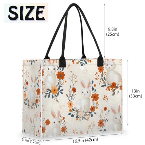Bunny Easter Flowers Tote Bag for Women Large Beach Bag Reusable Tote Bags for Work Travel Beach Shopping2