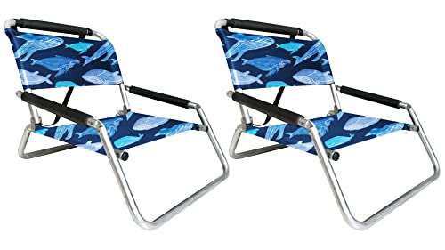 Image of Neso Beach Chairs - Lightweight, Portable and Foldable Recliner Beach Chairs for Park, Camping and Outdoor Adventures - with Slip Pockets and Shoulder Strap - 2 Pack - Save the Whales - Regular