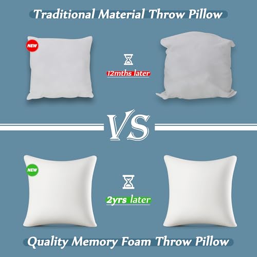Image of AM AEROMAX 18x18 Inch Memory Foam Pillow Insert, Firm & Fluffy Square Throw Pillow for Couch and Bed, Premium Decorative Stuffer, Heavy Duty & Non-Flattening