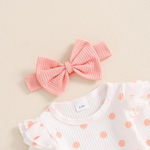 Infant Baby Girls Fall Winter Clothes Knit Long Sleeve Polka Dots Printed Romper Pants Set 3PCS Newborn Outfits3