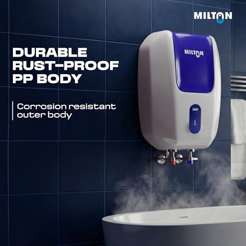 Image of Milton 3 Litre Instant Water Geyser | Powerful 3000W Electric Geyser for Bathroom & Kitchen | Advanced Safety | Compact SS304 Tank | 2 Year Product Warranty & 5 Year Tank Warranty | Blue