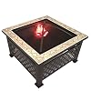 Vierkante Vuurtafel, Ingebouwde Vuurtafel, Metalen Vreugdevuur Vuurkorf met Mesh Spark Screen Cover, Terrasverwarmer…