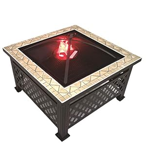 Vierkante Vuurtafel, Ingebouwde Vuurtafel, Metalen Vreugdevuur Vuurkorf met Mesh Spark Screen Cover, Terrasverwarmer…