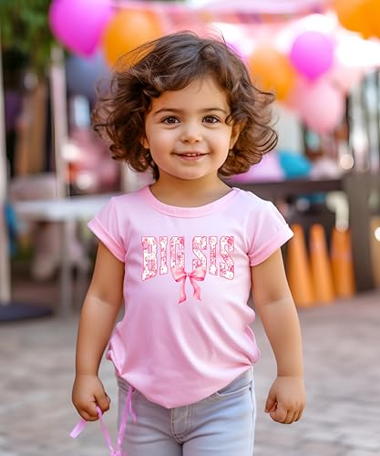 Pink Floral Big Sis Shirt for Toddlers, Girls & Teens Older Sister Coquette Bow T-Shirt2
