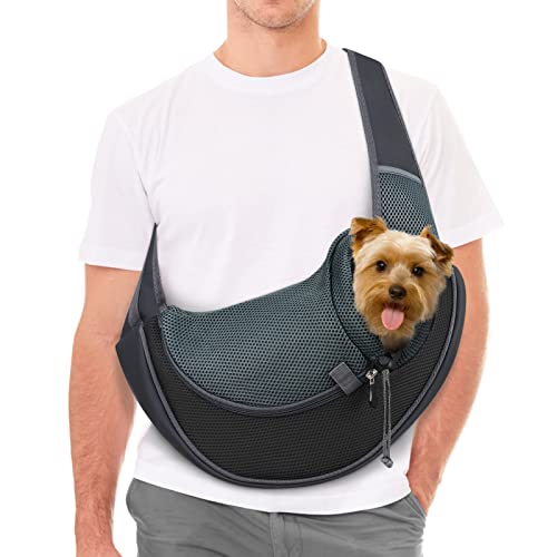 FunTags Tragetuch für Hunde und Katzen, Hände frei, atmungsaktives Netz, verstellbar, reisesichere Schultertasche für Welpen, Hunde, Katzen, Kaninchen, schwarz, L für Haustiere 2,3-4,5 kg Cover