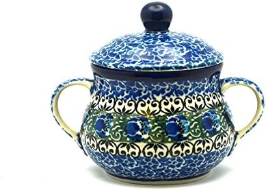 Polish Pottery Sugar Bowl - Peacock Feather