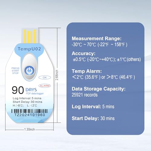 Image of Tzone Disposable Temperature Data Logger USB 90 Days Temp Recorder 10 Packs | PDF Report,Single Use Thermometer Recording Datalogger,for Cold Chain Transport Shipping Freezer Lab Storage,IP67 Waterproof