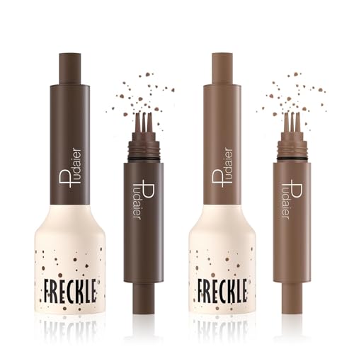 Pudaier 2Pcs Freckle Stamp - Waterproof Faux Freckle Pen, Natural-Looking Freckle Makeup, 5-Point Quick Dry Long-Lasting Magic Fake Freckles Marker for Sunkissed Makeup (#3-Coffee + #4-Caramel)