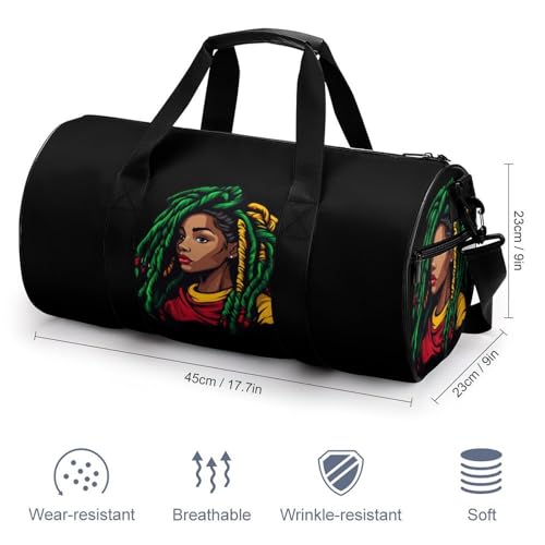 Rasta Colours Dreadlocks Woman Sports Gym Bag Travel Duffel Workout Bag with Adjustable Strap2
