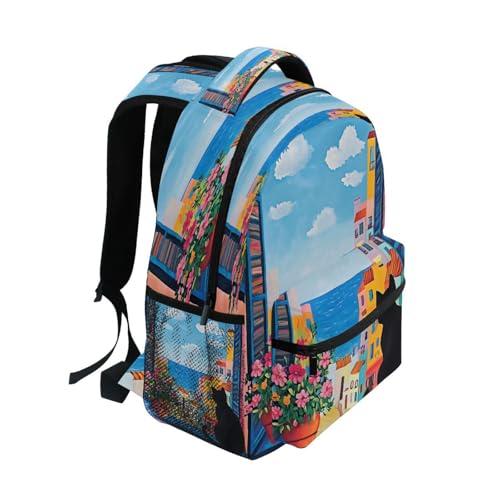 Black Cat Kitten Cityscape Backpack for School Boys Girls Adults Kids Bookbag Laptop Bag 18L2