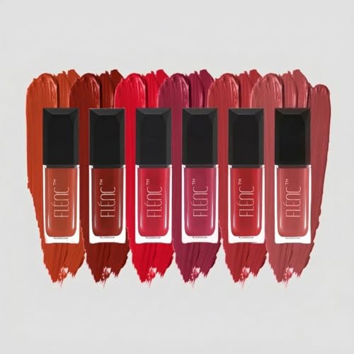 Image of FLENC Velvet Matte Liquid Lipstick Set (6 Colors) | 16 Hours Long Lasting, Smudge Proof, Lightweight Hydrating Lip Color | Nude, Pink & Red Shades | Luxury Gift Set for Women