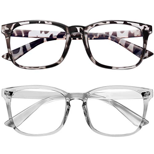 Blue Light Blocking Glasses 2pack Square Computer Glasses Women/Men, Nerd Reading Gaming Glasses