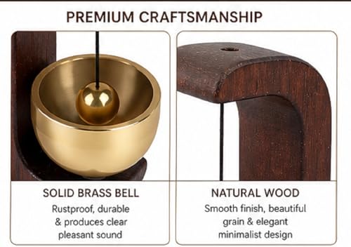 Image of Wooden Door Bell Chime for Door Opening, Brass Shopkeeper Entry Bell, Door Chime for Home, Office, Shop, Cafe, Refrigerator | No Drill Adhesive Mount, Soft Sound Wind Chime Decor (2)