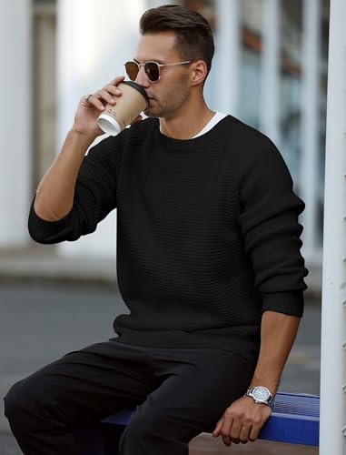 ZAFUL Men's Pullover Sweater Long Sleeve Crewneck Casual Loose Waffle Knitted Sweater4