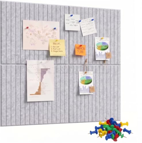 Image of KRENZ Self Adhesive Bulletin Notice Board (30 X 30 Cm) with Drawing Pins List Board for Wall Vision Board for Manifestation Wall Boards Message Board for Office School Collage (4, Gray Line)