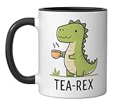 Tea Rex - Funny Pun Cute T-Rex Dinosaur Tea Lover Ceramic Mug, Black/White