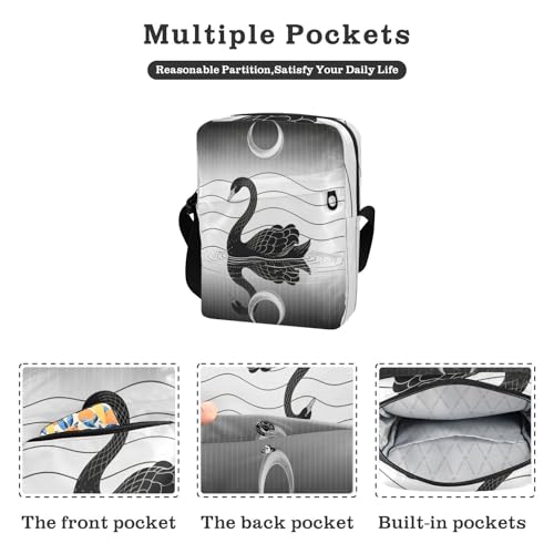 mens messenger bag shoulder bag men Shoulder Handbag Adjustable Strap for business business- Black Swan Silver2