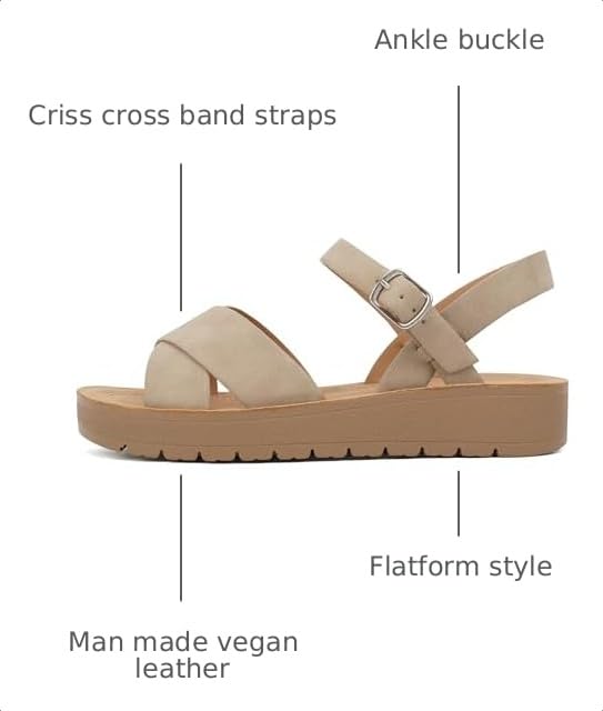Image of Soda CHESTER ~ Women Flat Sandals Flatform Ankle Buckle Criss Cross Band Straps Sandals Shoes (Gold Raffia, 5.5)