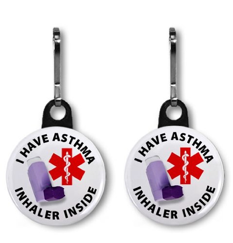 I HAVE ASTHMA INHALER INSIDE Medical Alert 2-Pack 1 Zipper Pull Charms