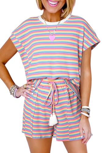 Summer Style: Pink Stripe Tee and Drawstring Shorts for Easy Movement