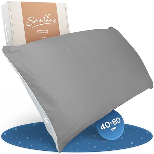 Samthus Kussensloop 40 x 80 cm, katoen satijn omkeerbaar beddengoed - Oeko-Tex Made in Green - hemels zachte slaap met ademende kussensloop - 1 x kussensloop - lichtgrijs/grijs
