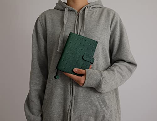 Genuine Leather A6 Planner Cover With Pen Loop Card Slots Zipper Pockets, Personal Organizer Cover, Compatible With Most A6 Size Planners Notebooks (Ostrich-Dark Green) #TOP6