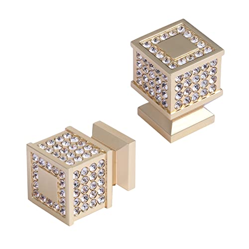 Fecraf Gold Cabinet Knobs, Drawer Dresser Knobs, Crystal Bling, Sparkle Diamond Rhinestone, Solid Zinc Alloy, Polished Square Cabinet Hardware (Square 8 Pcs)