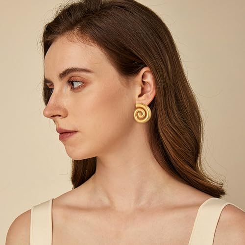Gold Sliver Statement Earrings for Women - Spiral Swirl Chunky Vintage Stud Earrings, Trendy Jewelry | Summer Beach Jewelry2