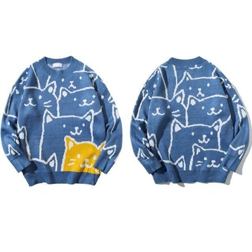Pullover Men Sweater Men's Cartoon Cat Knitted Japanese Retro Harajuku Tops Oversized Knitwear for Winter Autumn Long2
