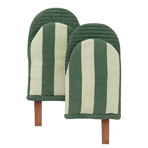 Folkulture Oven Mitts - Set of 2 (5.75'x9') | Oven Mitts with Hanging Loop for Cooking Gifts for Women, Kitchen Decor| 100% Cotton, Silicone Heat Resistant Mini Mitts - House Warming Gifts (Matcha)
