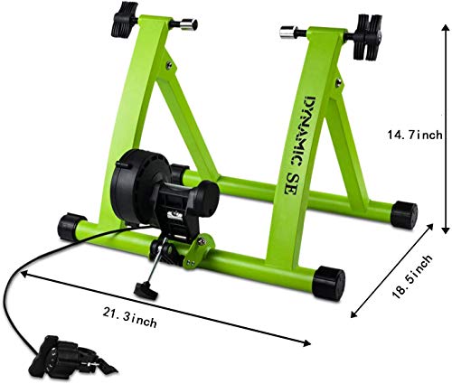 DYNAMIC SE Indoor Bike Trainer Indoor Eexercise Bicycle Magnetic Trainer Stand 6 Levels Magnetic Resistances with Quick Release Skewer(Green)