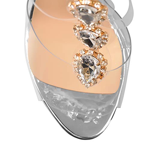 Yolkomo Women's Wedge Heels Rhinestone Clear Peep Toe Ankle Strap Sandals2