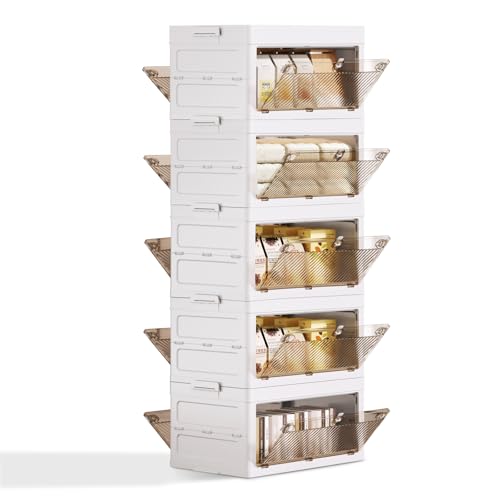 QudraKast 5-Tier Stackable Plastic Storage Bins - 23QT Stackable Storage Bins - Closet Organization and Storage, Suitable for Bedroom, Organization and Storage Boxes for Study, Toy Room, Office