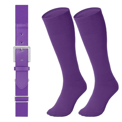 Image of LEACOOLKEY Baseball Belt and Socks Combo Set Adjustable Softball Socks and Elastic Belt for Youth and Adult