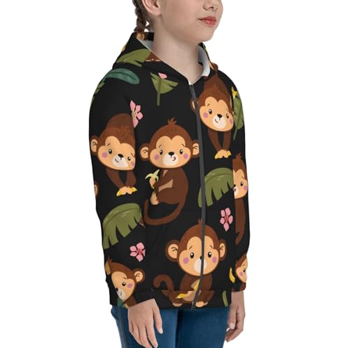Monkeys Swinging from Palms Kid Hoodies Boys Zip Up Sweatshirts Girls Pullover with Pocket4